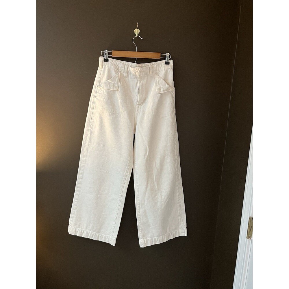 Gap White High Rise Wide Leg Carpenter Fatigue Utility Jeans Pants Sz 6